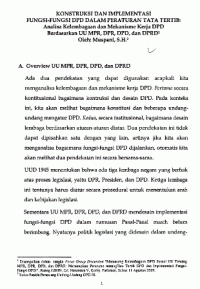 Konstruksi dan implementasi fungsi-fungsi DPD dalam peraturan tata tertib : Analisa kelembagaan dan mekanisme kerja DPD berdasarkan uu MPR, DPR, DPD dan DPRD