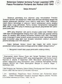 Beberapa catatan tentang fungsi legilasi DPR pasca perubahan pertama dan kedua UUD 1945