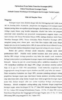 Optimalisasi Badan Pemeriksa Keuangan dalam pemeriksaan keuangan negara : sebuah catatan membangun kelembagaan dan kerangka tingkat lanjut